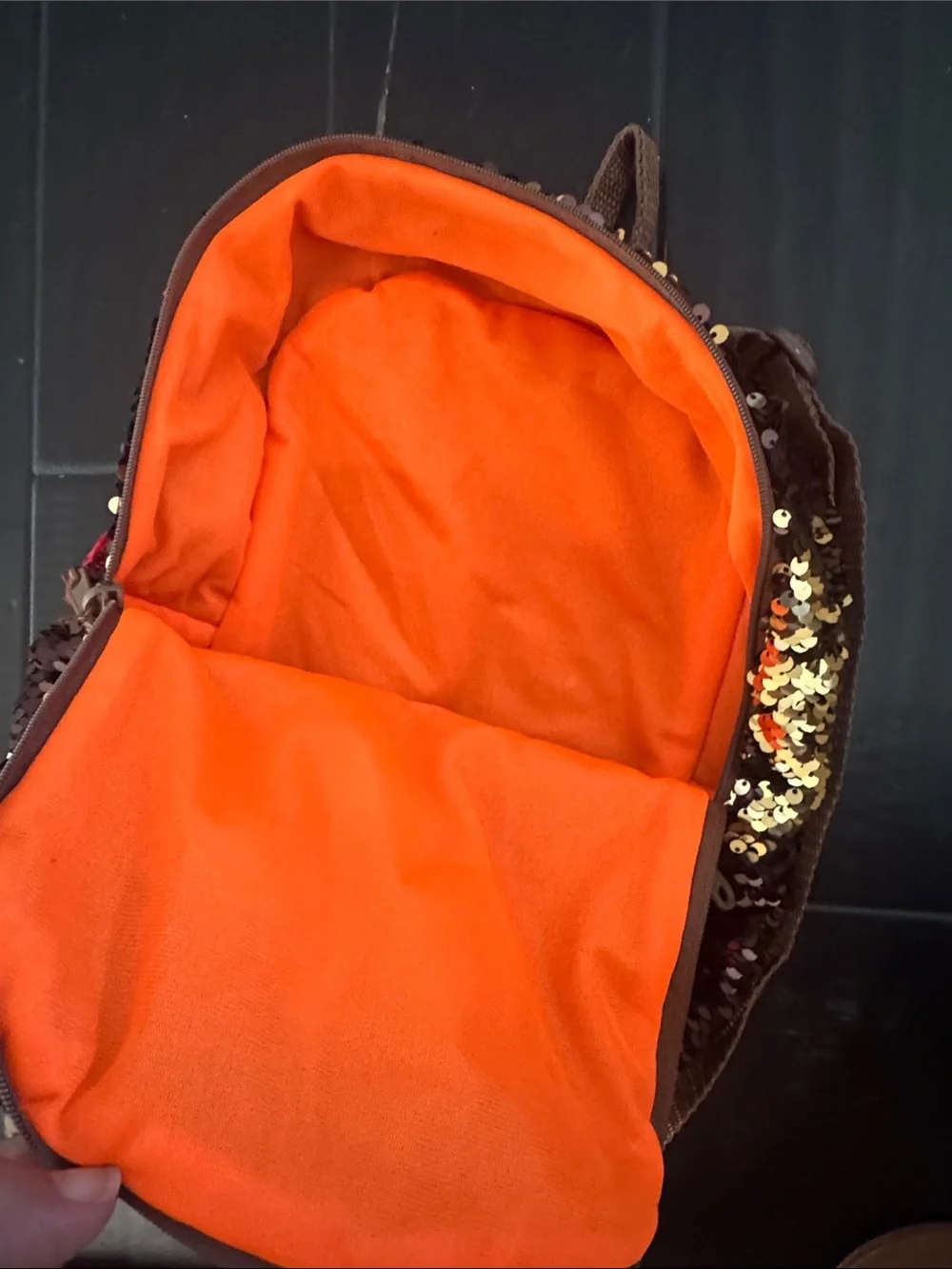 Sequined Brown & Gold Plush Animal Mini Backpack